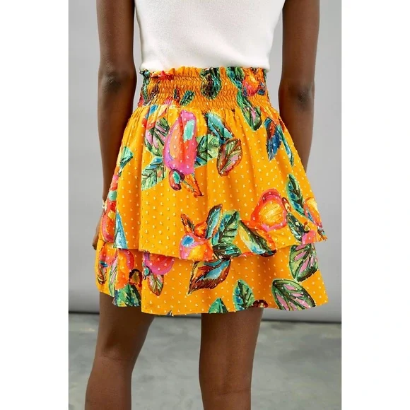 Farm Rio x Anthropologie Savana Tiered Fruit Print Skirt Size Large NWT